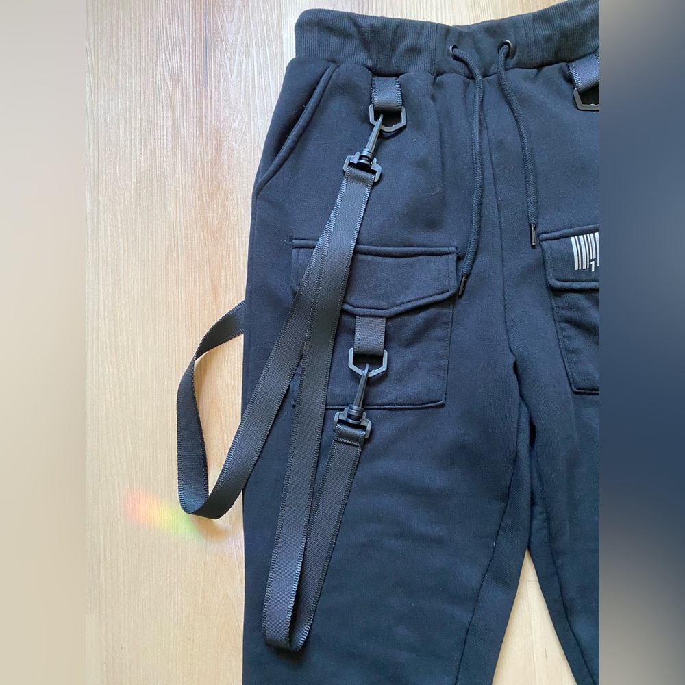 Dolls Kill - Club Exx - Black Cargo Bondage Joggers - Picture 11 of 16